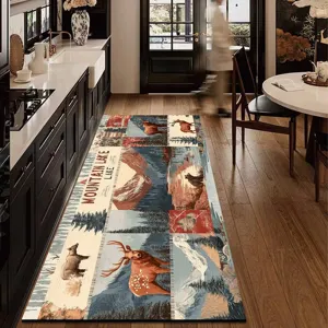 Kitchen runner rug absorbent leather floor mat anti-slip nature deer pattern hallway carpet