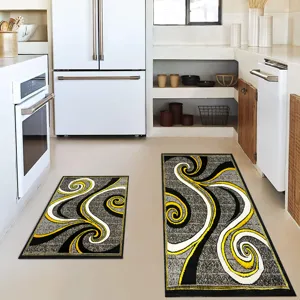 Kitchen rugs set of 2 anti slip bohemian abstract swirl floor mats for home decor
