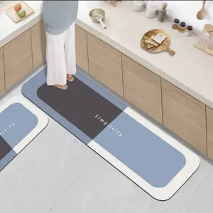 Kitchen diatomite floor mat set, absorbent non-slip kitchen runner rug with simple modern style.