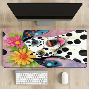 Grand tapis de bureau dalmatien aquarelle tapis de souris antidérapant clavier floral