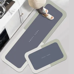 Minimalist diatomaceous earth kitchen floor mat two-piece set, absorbent and non-slip runner rug.