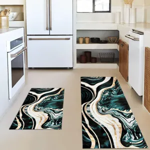 Bohemian kitchen mat set 2pcs, non-slip and washable floor rug for home kitchen decor.