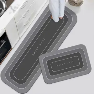 Kitchen diatom mud floor mat two piece set, absorbent anti slip rug for home detail view.