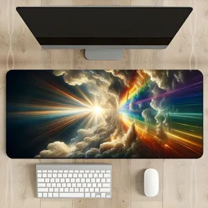 Grand tapis de bureau et de souris au motif de nuages cosmiques pour bureau et jeux.