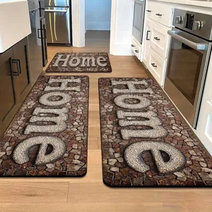Küchenmatten Set Kieselstein Mosaik Design rutschfeste wasserdichte Fußmatte für Küche.