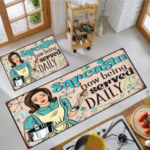 Skandinavische Retro Küche Bodenmatte Zweierlei Set, rutschfeste Haustür Fußmatte für Dekor.