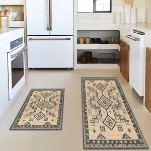 Bohemian kitchen rug set two pieces geometric non slip floor mat washable runner carpet