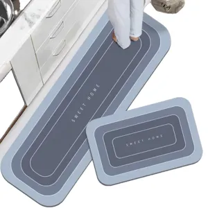 Kitchen diatomaceous earth floor mat two-piece set, absorbent anti-slip runner rug main view.