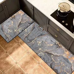 Modern Minimalistisch Saugfähige Leder Küchenmatte Wasserdicht Rutschfest Bodenmatte Geometrisches Marmormuster Küchenteppich Heimdekor