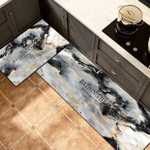 Moderne Marmor-Küchenmatte Set, wasserdichtes und rutschfestes Ledermaterial für Boden.