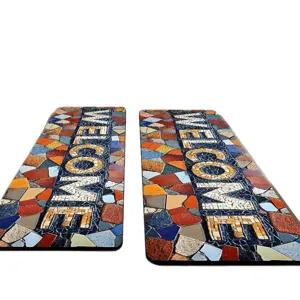 Küchen Leder Fußmatten 2er Set, wasserdichte rutschfeste Mosaik Willkommen Teppiche.
