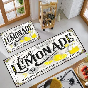 Küchenmatten Set, rutschfeste Vintage Zitronen Limonade Läufer Teppiche für Zuhause.