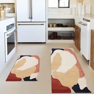 Kitchen rug detail showcasing bohemian abstract geometric pattern and multi-color palette staging.