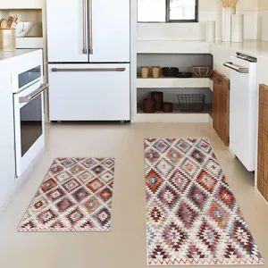 Bohemian kitchen rug runner set two pieces non slip washable floor mat detail view