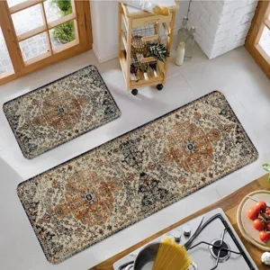 2-piece vintage kitchen rug set non-slip absorbent floor mat runner for home decor