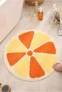 Round cute citrus fruit shaped floor mat, soft imitation cashmere bathroom and entry rug.