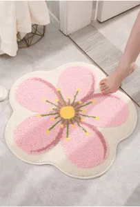 Cute floral imitation cashmere floor mat, soft plush bedroom and entryway foot mat.