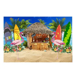 Sommer tropischer Strand Flamingo Tiki Bar Druck rutschfeste saugfähige Badematte