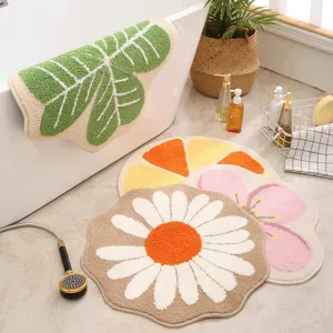 Faux Cashmere Floral Decorative Floor Mat Soft Absorbent Non-Slip Cute Flower Shaped Rug For Bedroom Entryway