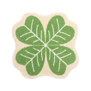 Clover patterned fluffy cashmere-like decorative floor mat for entryway bedroom.