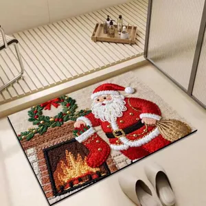 Tappeto natalizio antiscivolo per bagno e ingresso decorazione festiva con Babbo Natale