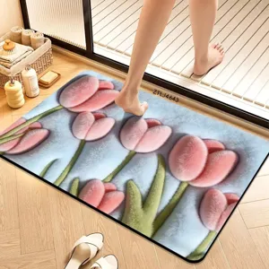 Detail view of the 3D tulip anti-slip bath mat, soft velvet surface and absorbent diatom mud.