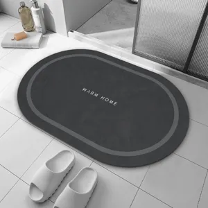 Tapis de bain en terre de diatomée ovale gris foncé absorbant et antidérapant pour sol