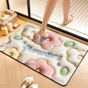 Cartoon 3D plush flower absorbent floor mat for bathroom anti-slip quick dry detail