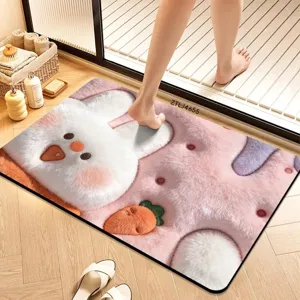 Details of 3D cute cartoon bath mat displaying soft plush texture and absorbent home floor decor.