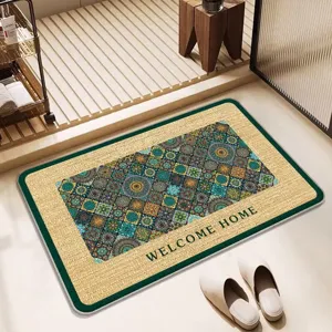 Detailed view of the linen woven bathroom floor mat featuring anti-slip backing.