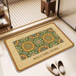 Linen weave bathroom floor mat, non-slip absorbent door mat for home use and quick dry.