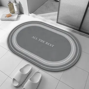 Tapis de bain absorbant en diatomite ovale gris, tapis de sol antidérapant élégant