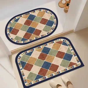 American retro geometric pattern bathroom floor mats, non-slip absorbent door mats.