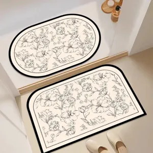 American style absorbent bathroom floor mat set featuring floral sketch and anti slip backing.