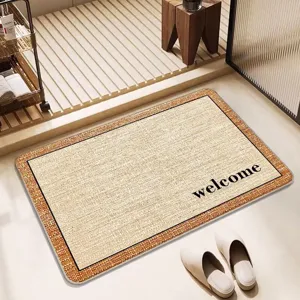 Linen Woven Bathroom Floor Mat Non Slip Water Absorbent Quick Drying Door Mat Geometric Printed Household Carpet Home Decor