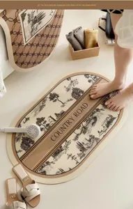 Tapis de bain absorbant en boue de diatomées, tapis souple paysage vintage antidérapant maison.