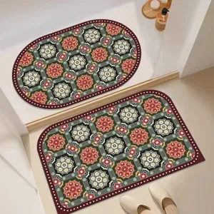 Vintage floral bathroom floor mat, anti-slip absorbent door rug for home bathroom decor.
