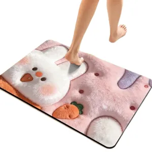 Cute 3D Cartoon Fluffy Bath Mat Non-Slip Water Absorbent Floor Mat for Bathroom Doorway