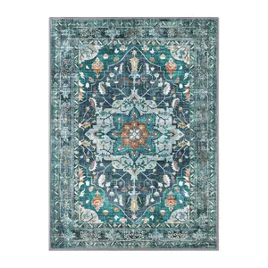 Λεπτομέρεια vintage χαλιού σε boho στιλ, κλασικός μπλε πράσινος σχεδιασμός δαπέδου.