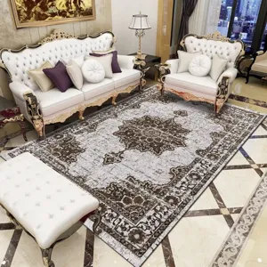 Tapis de salon style perse, tapis en velours cristal ethnique rétro nordique pour canapé