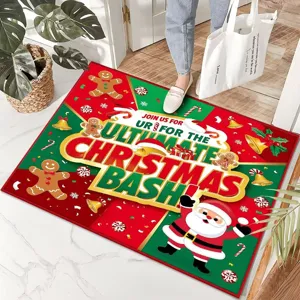 Christmas holiday entry doormat, non-slip festive floor rug for home entryway decor.