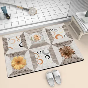 Absorbent diatomaceous earth bath mat with floral geometric pattern for bathroom floor anti-slip