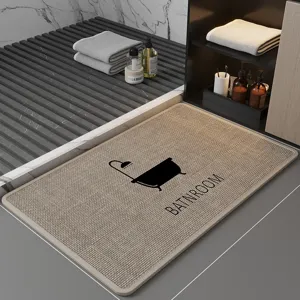Tapis de bain tissé avec imprimé baignoire minimaliste, absorbant et antidérapant.