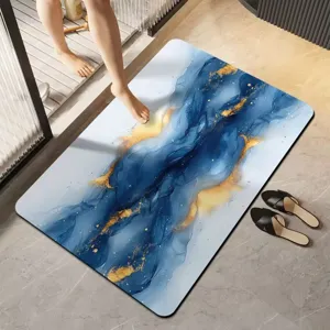 Alfombra de baño moderna azul abstracta con hoja de oro felpudo antideslizante hogar