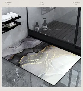 Luxury marble pattern diatomite bath mat, ultra-absorbent and quick-drying anti-slip floor mat.