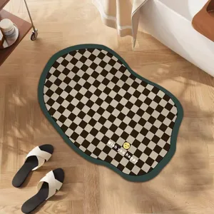 Diatomaceous earth cloud shaped non-slip absorbent floor mat with checkerboard pattern