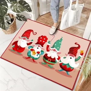 Christmas gnome doormat for home entryway, anti-slip holiday floor rug for indoor use.