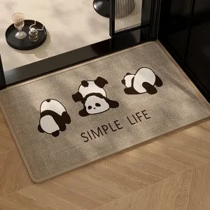 Paillasson tissé en lin avec motifs de panda mignons, tapis de sol antidérapant minimaliste.