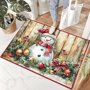 Christmas Watercolor Snowman Doormat Holiday Decorative Entryway Rug Non-Slip Floor Mat