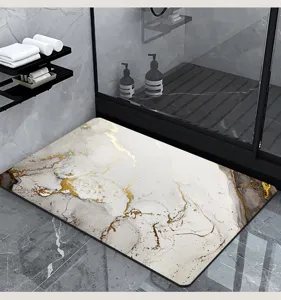 Luxury marble pattern diatomite absorbent bath mat for modern bathroom non-slip floor carpet.